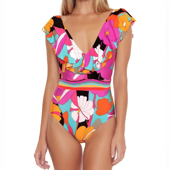 Trina Turk Other - Trina Turk Gemini Print Ruffle Shoulder One Piece Swimsuit